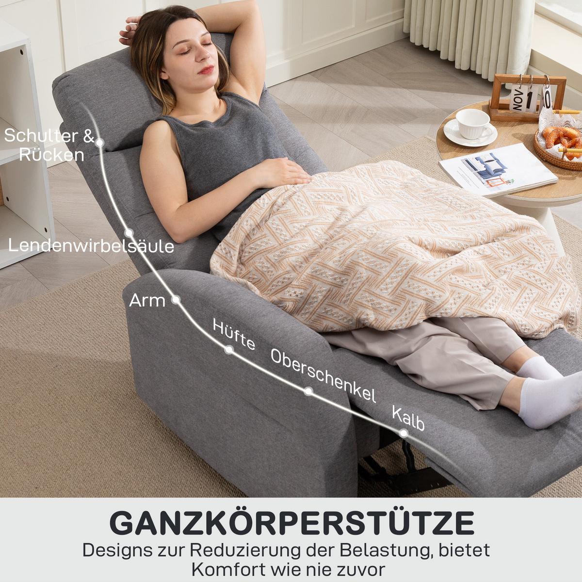 RELAXSESSEL, Fernsehsessel mit Liegefunktion, Gepolstert TV-Sessel mit Fußteil - Dunkelgrau, Kunststoff (76/103/93cm) - HOMCOM