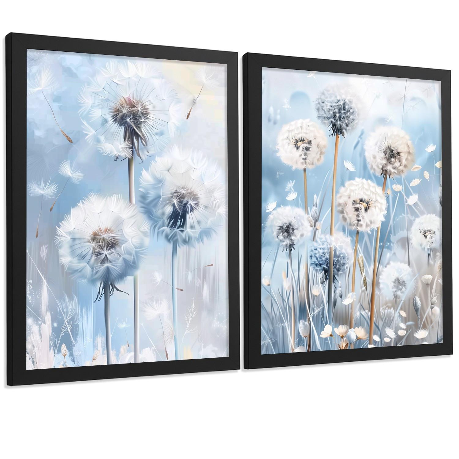 POSTER 2er Kunstdruck-Set Wandbilder Blumen Blau modern Wohnzimmer Deko, Schlafzimmer, Küche, Badezimmer Schwarzer Rahmen A3 - Schwarz, Papier (29.7/1/42cm) - Nacnic