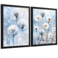 POSTER 2er Kunstdruck-Set Wandbilder Blumen Blau modern Wohnzimmer Deko, Schlafzimmer, Küche, Badezimmer Schwarzer Rahmen A3 - Schwarz, Papier (29.7/1/42cm) - Nacnic