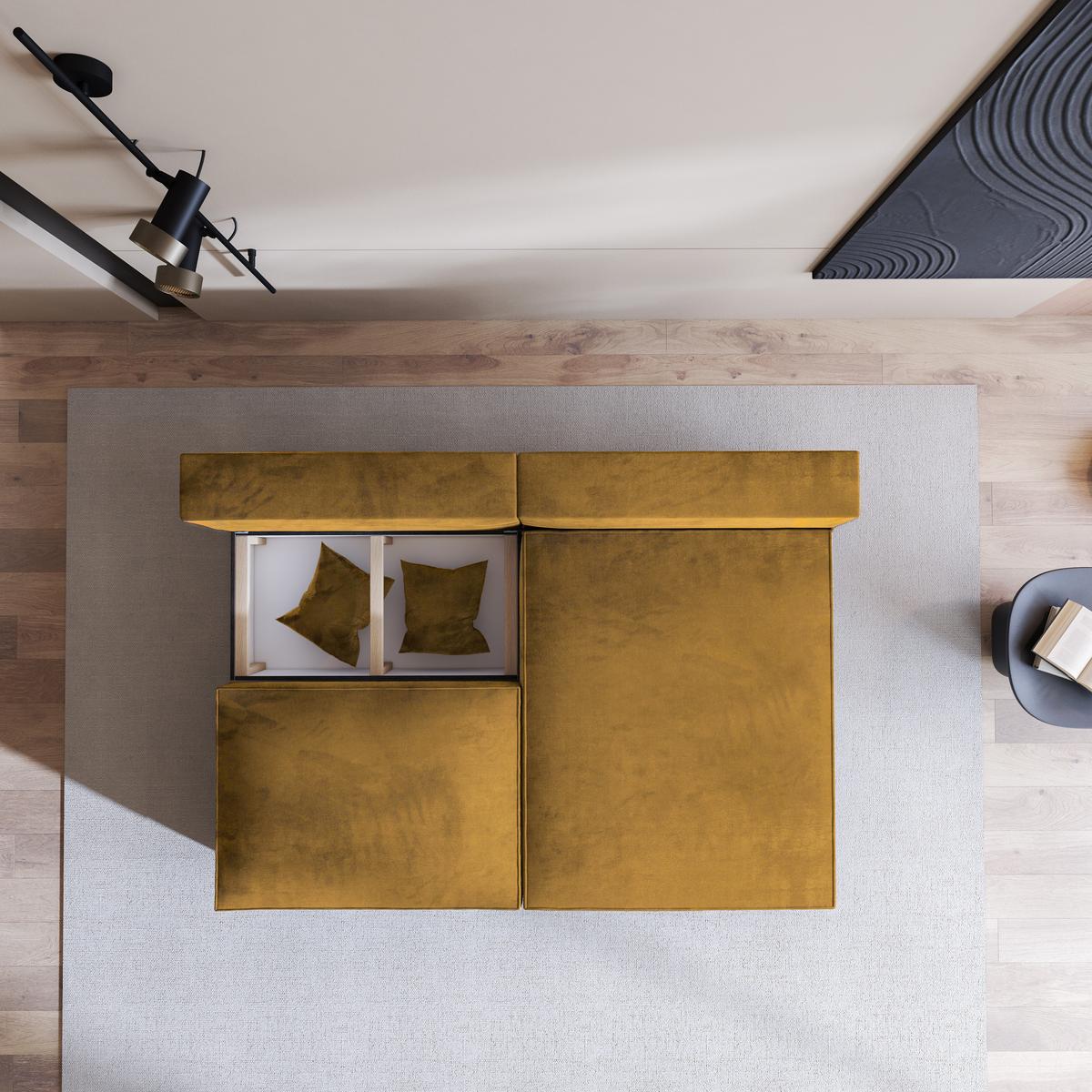 ECKSOFA FIORO M Gelb Velours-Stoff mit Schlaffunktion - Gelb/Grau, Holz/Kunststoff (204/148cm) - MASSENO