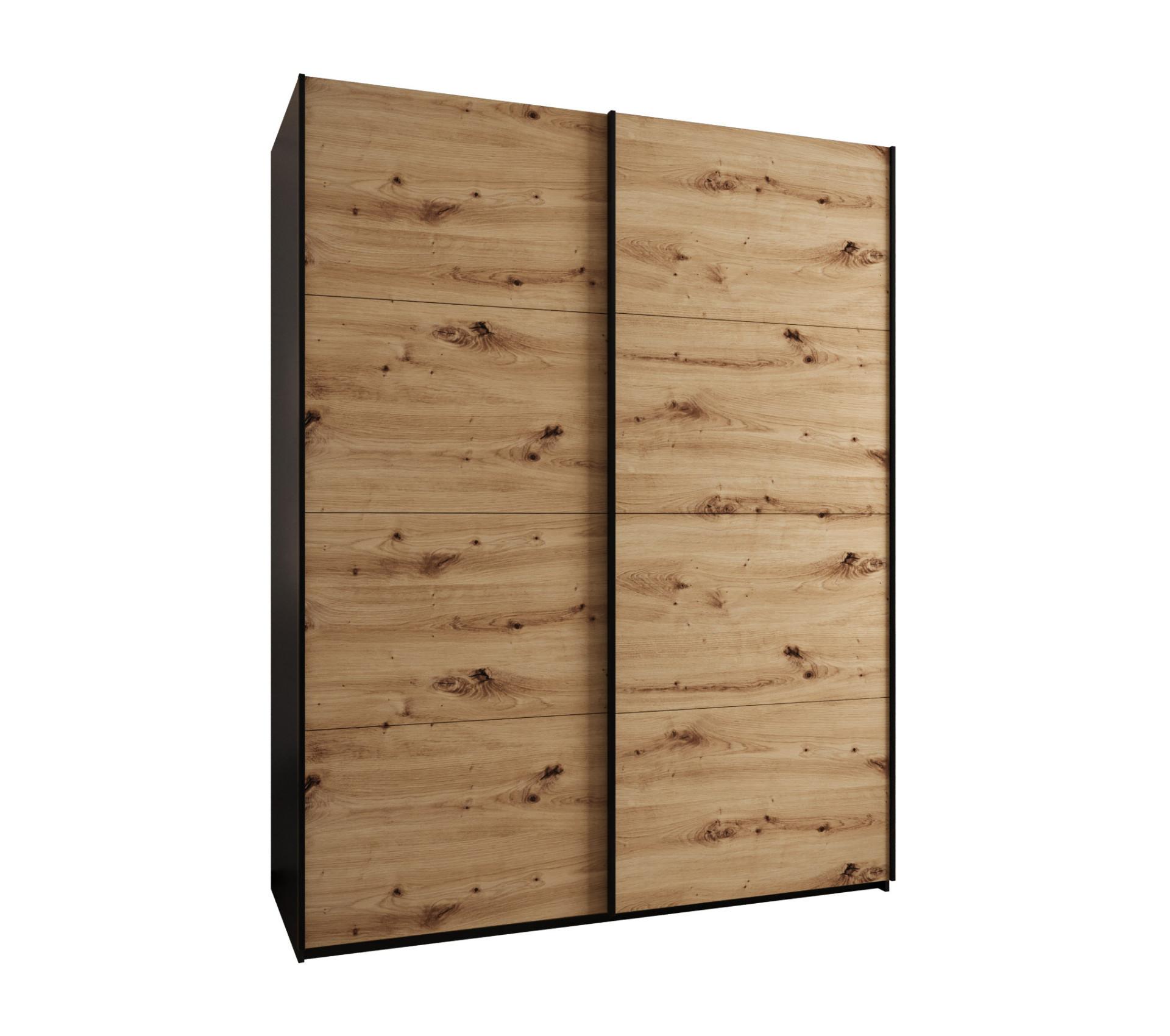 SCHWEBETÜRENSCHRANK 245,5/200/64 2-türig - Schwarz/Eiche Artisan, Holz/Metall (200/245/64cm) - Abiks Möbel