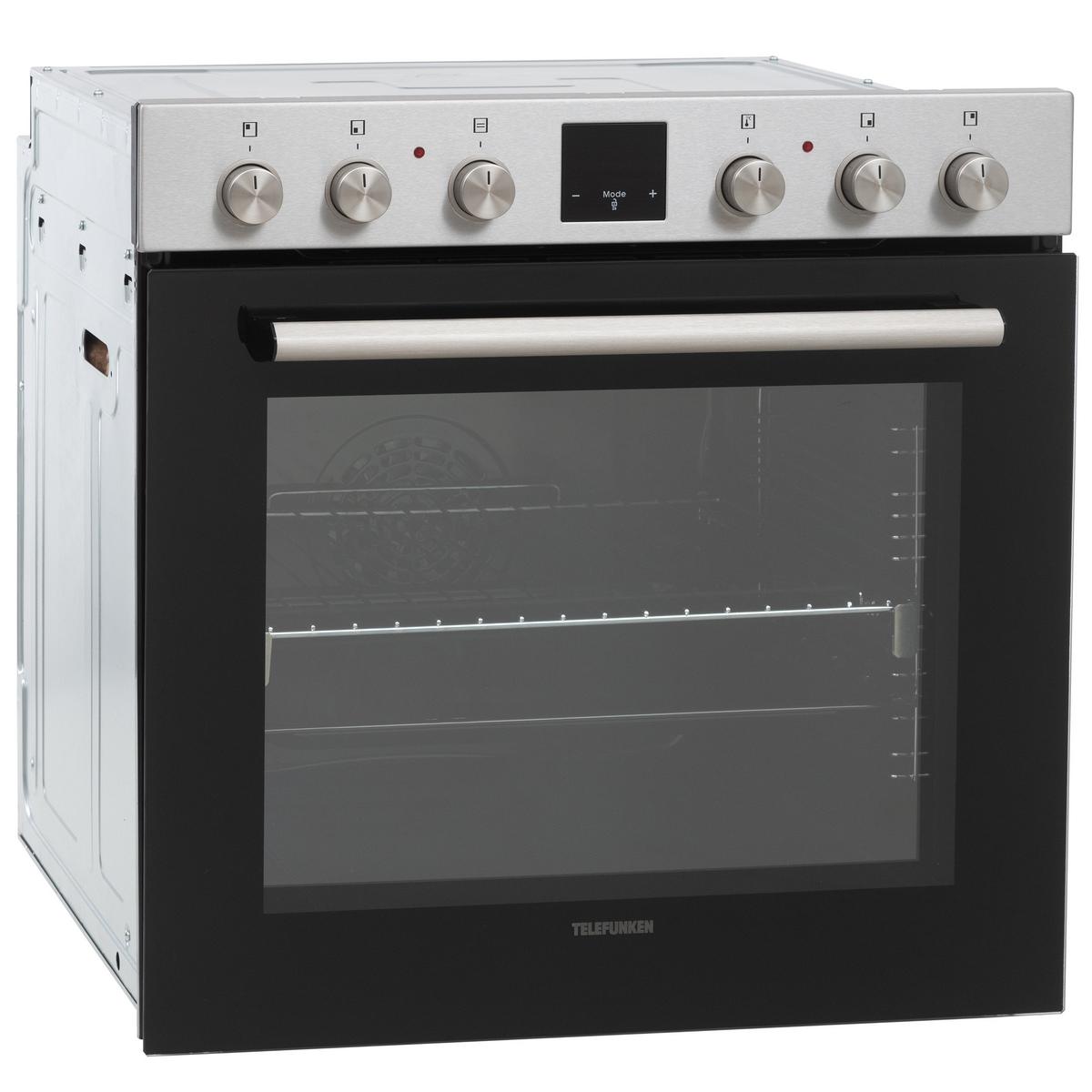 HERDSET, Backofen mit Ober-Unterhitze und Umluft, Glaskeramik-Kochfeld mit 4 Zonen, Teleskopauszug, 78 Liter, 60 cm, B-HS-75-C-I - Edelstahlfarben, Keramik/Metall (59.5/59.5/57cm) - Telefunken