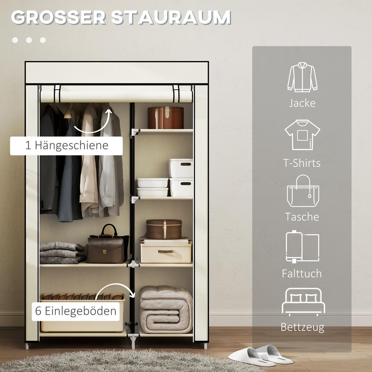 KLEIDERSCHRANK, Stoffschrank, Creme - Creme, Metall (43/162.5/103cm) - HOMCOM