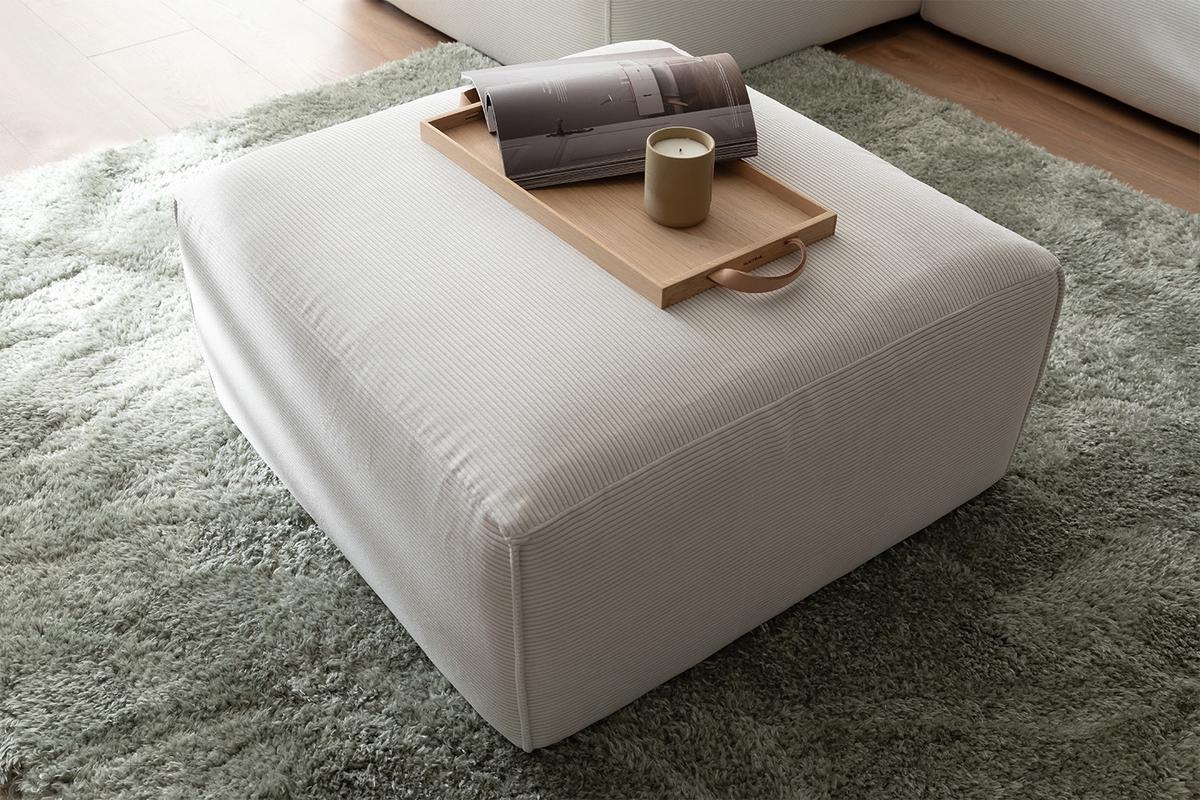 POLSTERHOCKER RANI Weiß Cord - Schwarz/Weiß, Kunststoff/Textil (80/42/80cm) - KAWOLA