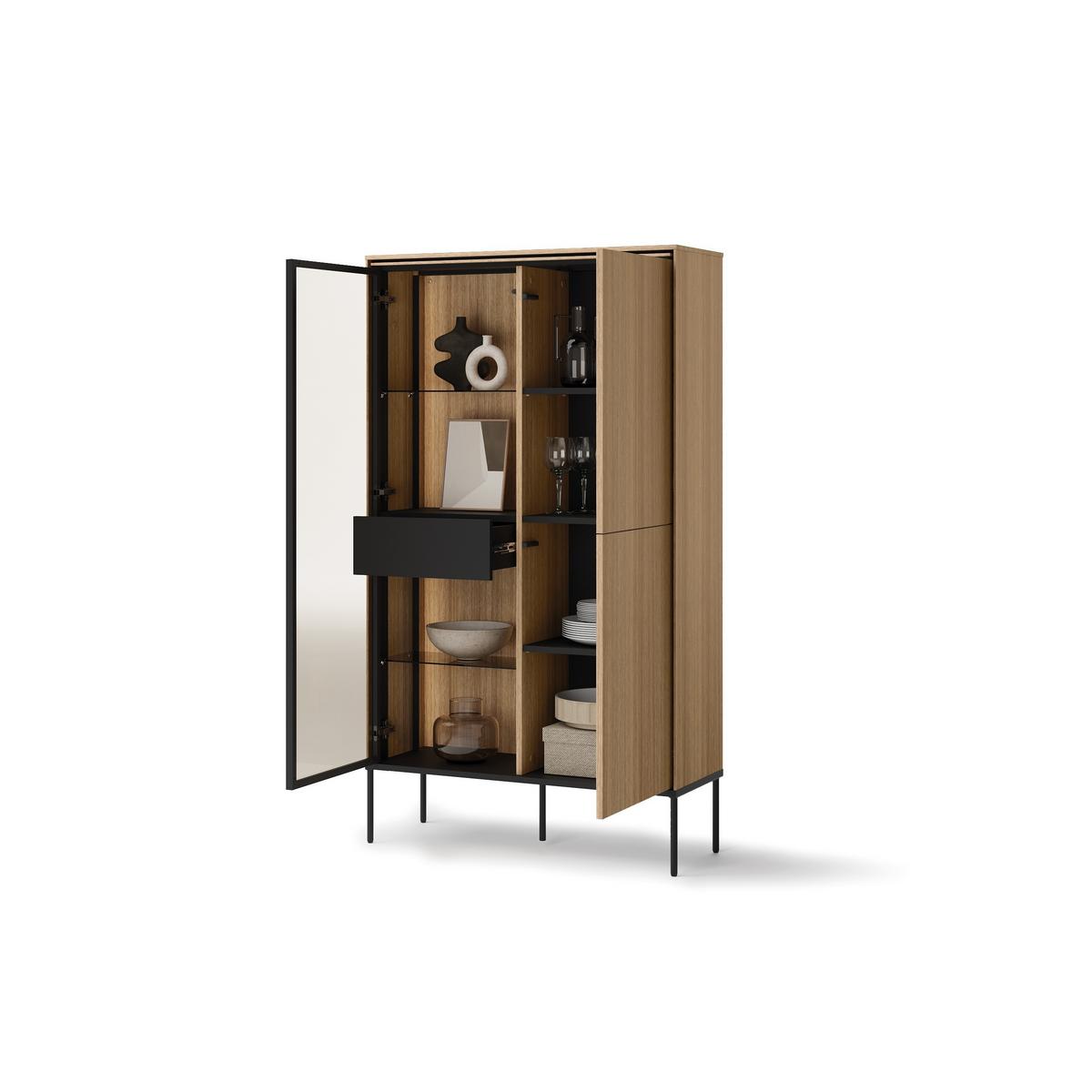 VITRINE VISSO VI-01 mit LED-Beleuchtung Eiche linear - Eichefarben, Holzwerkstoff (91/158/34cm) - Lookway