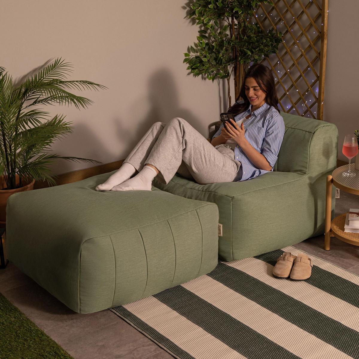 SITZSACK-SOFA Outdoor 2-tlg.: Sessel, Fußstütze - Grün, Textil (190/68/100cm) - icon
