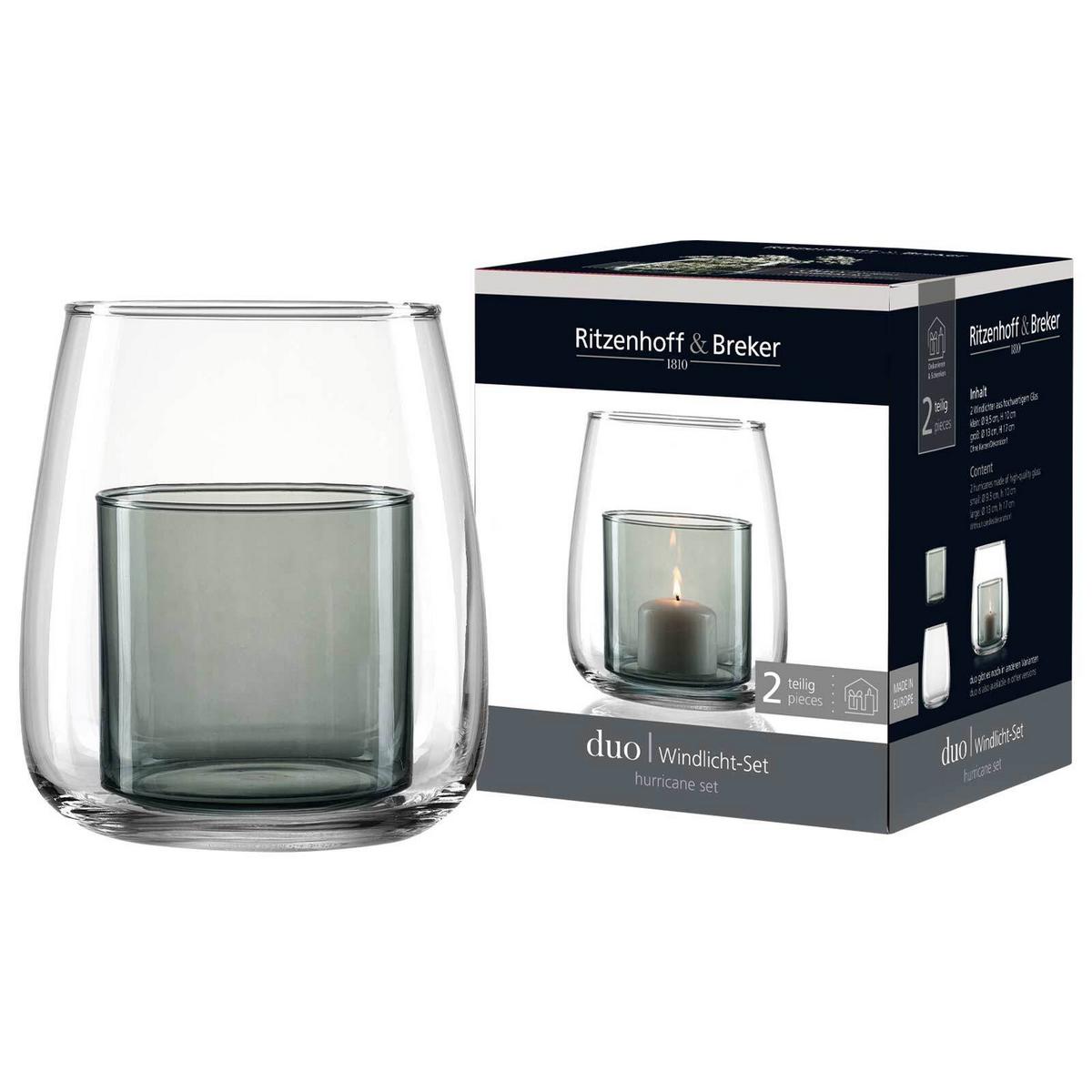 WINDLICHT Duo 18 cm - Grau, Glas (14/18/14cm) - Ritzenhoff Breker