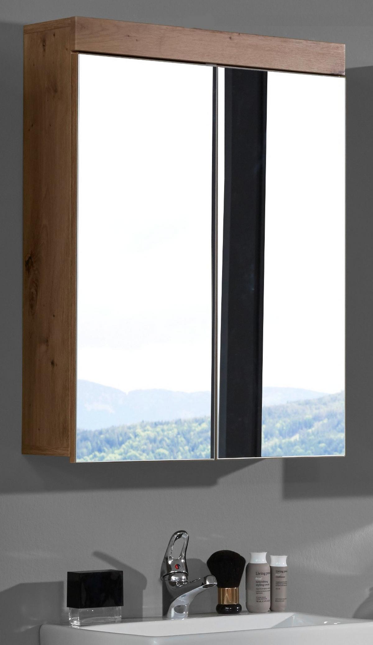 SPIEGELSCHRANK Asteiche 60 x 77 cm 2-türig, Badschrank modern - Eichefarben, Glas/Holzwerkstoff (60/77/17cm) - Top.Furn