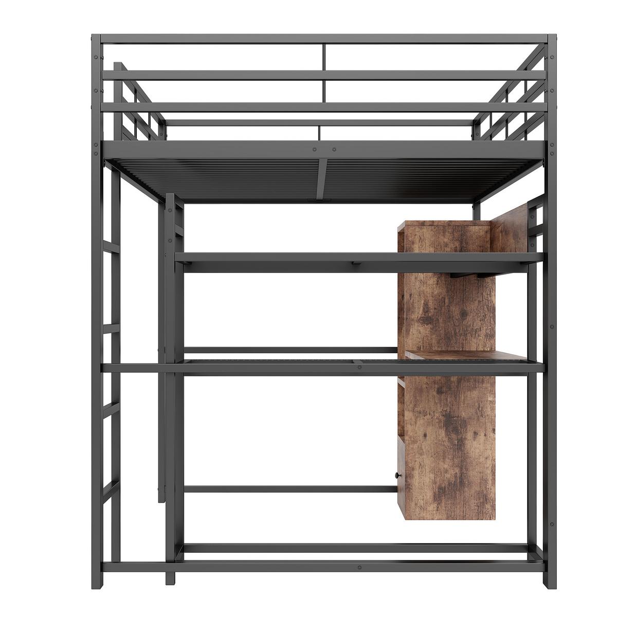 HOCHBETT metall schwarz 140x200cm mit schreibtisch led - Schwarz, Holzwerkstoff (140/200cm) - Urban Meuble