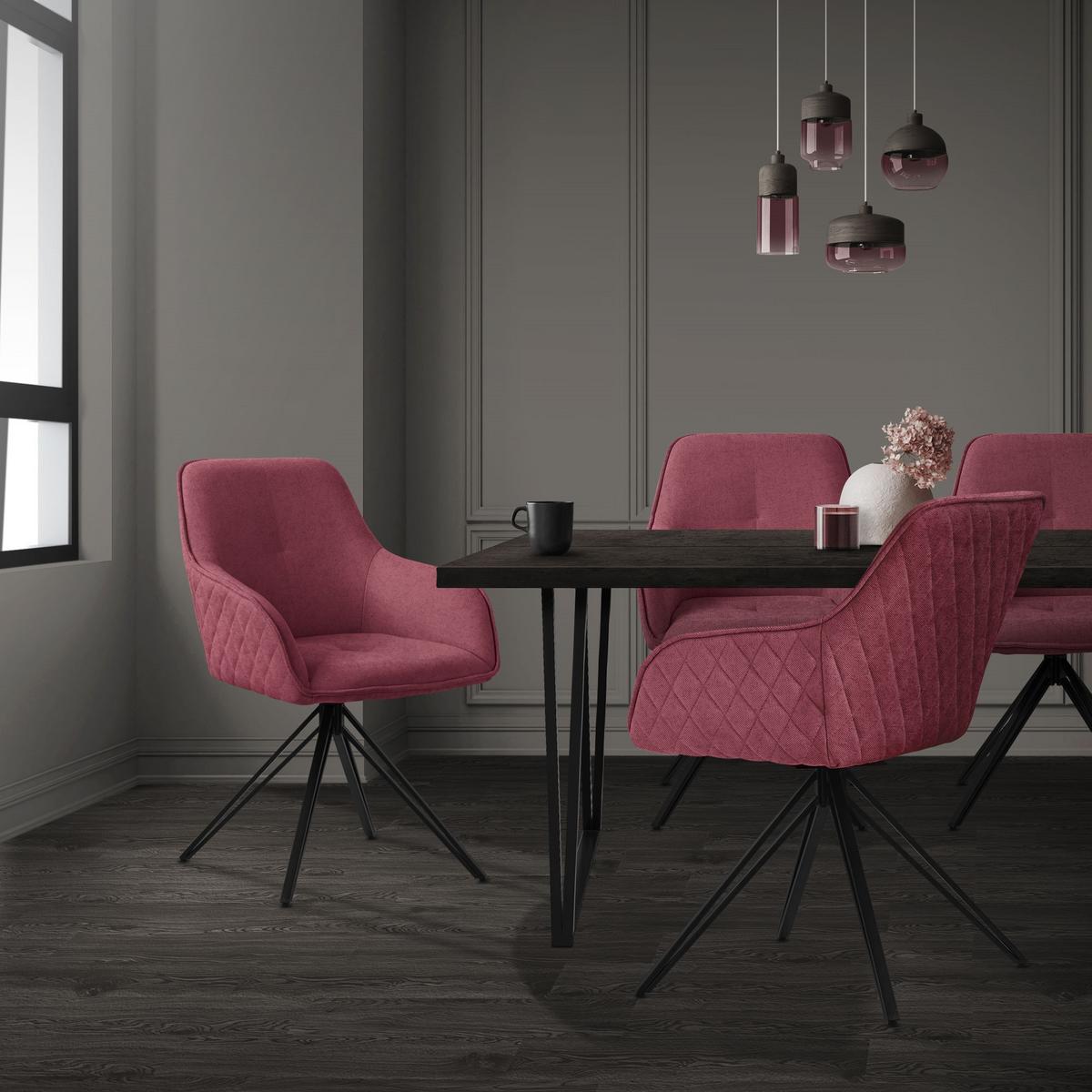 ESSZIMMERSTUHL 4er Set drehbar Altrosa Webstoff - Pink/Schwarz, Textil/Metall (61/84.5/57cm) - ML-DESIGN