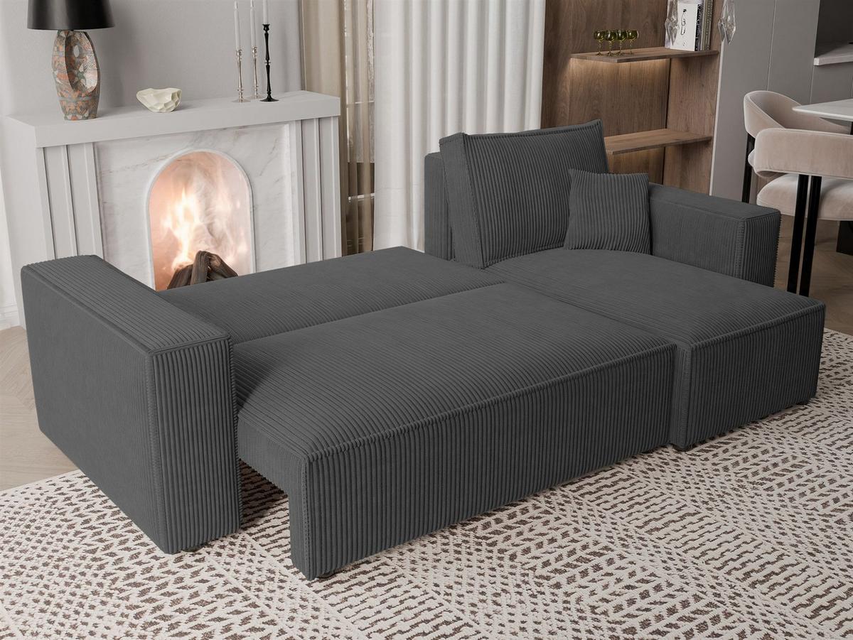 ECKSOFA Adara Mit Schlaffunktion - Dunkelgrau, Holzwerkstoff/Textil (145/244cm) - Fun Möbel