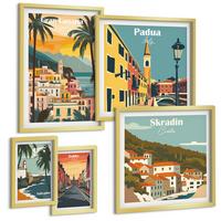 BILDER SET 5er Set - 50x50 cm & 20x30 cm & 40x60 cm Goldrahmen - Retro-Stadtansichten Sedona Sintra - Goldfarben, Kunststoff (40/60cm) - TULUP