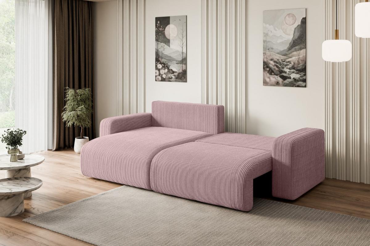 ECKSOFA mit Schlaffunktion und Bettkasten KLEEA-L - 247x143x83 cm Rosa Cord - Schwarz/Rosa, Holzwerkstoff/Kunststoff (247/143cm) - ALTDECOR