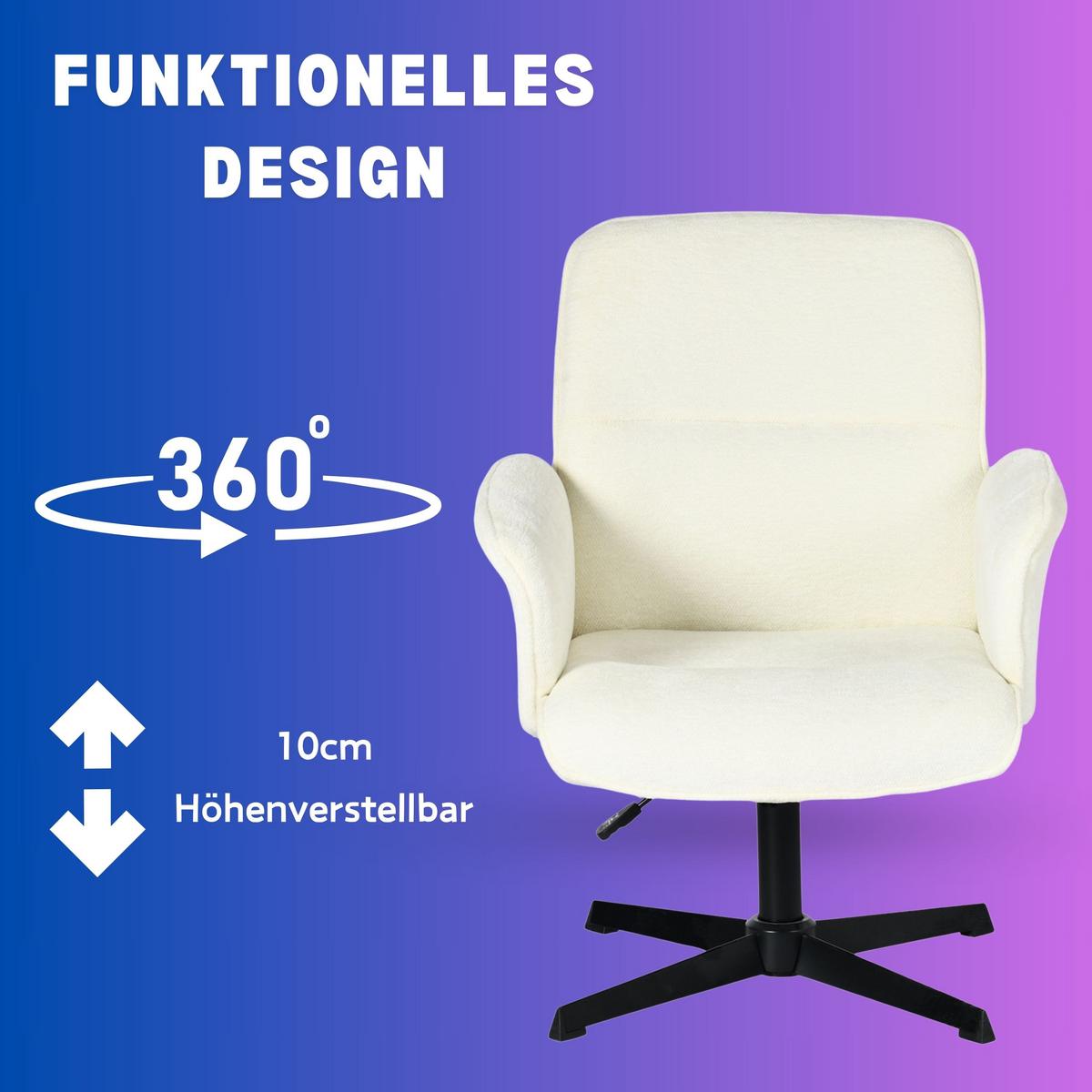 DREHSTUHL Armlehnsessel mit Drehfunktion in Beige, höhenverstellbar - Beige/Weiß, Metall (59/93/62cm) - Urban Meuble