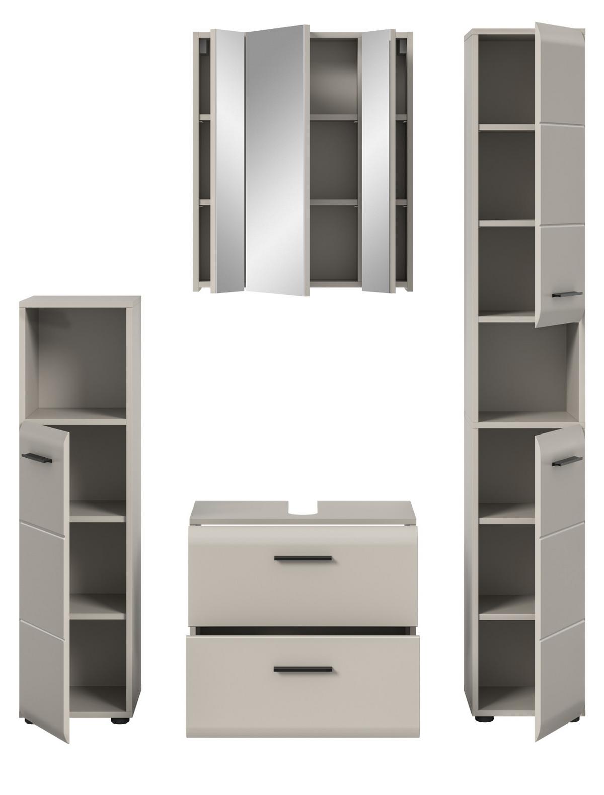 BADMÖBEL-SET Kaschmir 150 cm 4-teilig, Badezimmer Schränke mit viel Stauraum - Kaschmir/Schwarz, Glas/Holzwerkstoff (150/185/30cm) - Inn.Furn