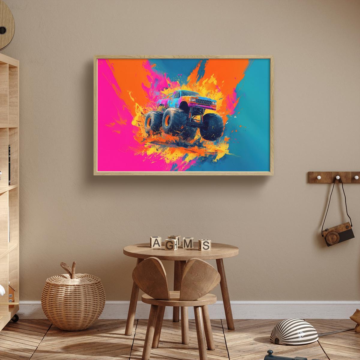 NACHTTISCHLAMPE MIT AKKU Monstertruck - Abstrakt - Farbspritzer - Farbenfroh 100x70 cm - Pink, Holzwerkstoff (8/100/70cm) - OnlyWow