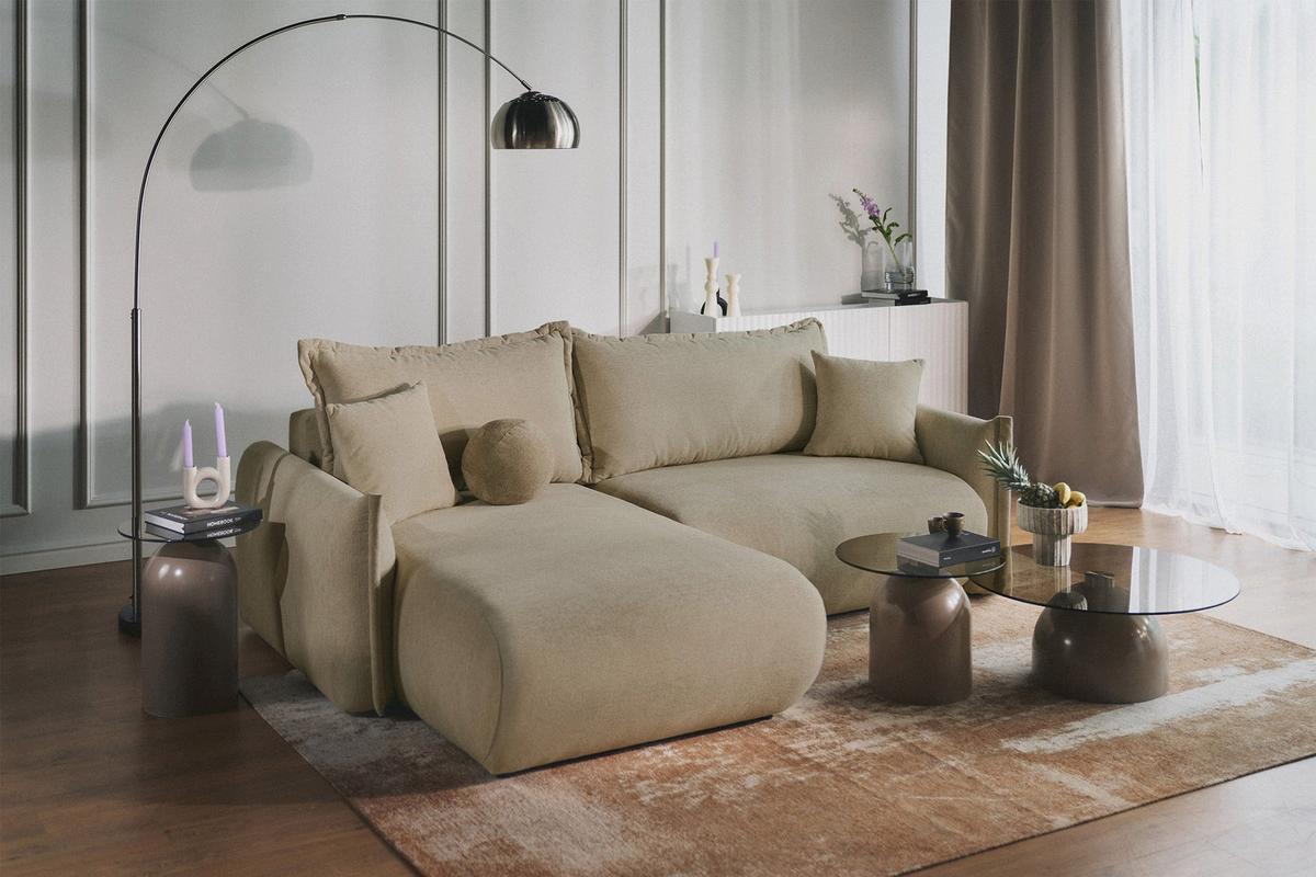 ECKSOFA Cushi Beige-Chenille - Beige/Schwarz, Kunststoff/Textil (252/183cm) - Selsey
