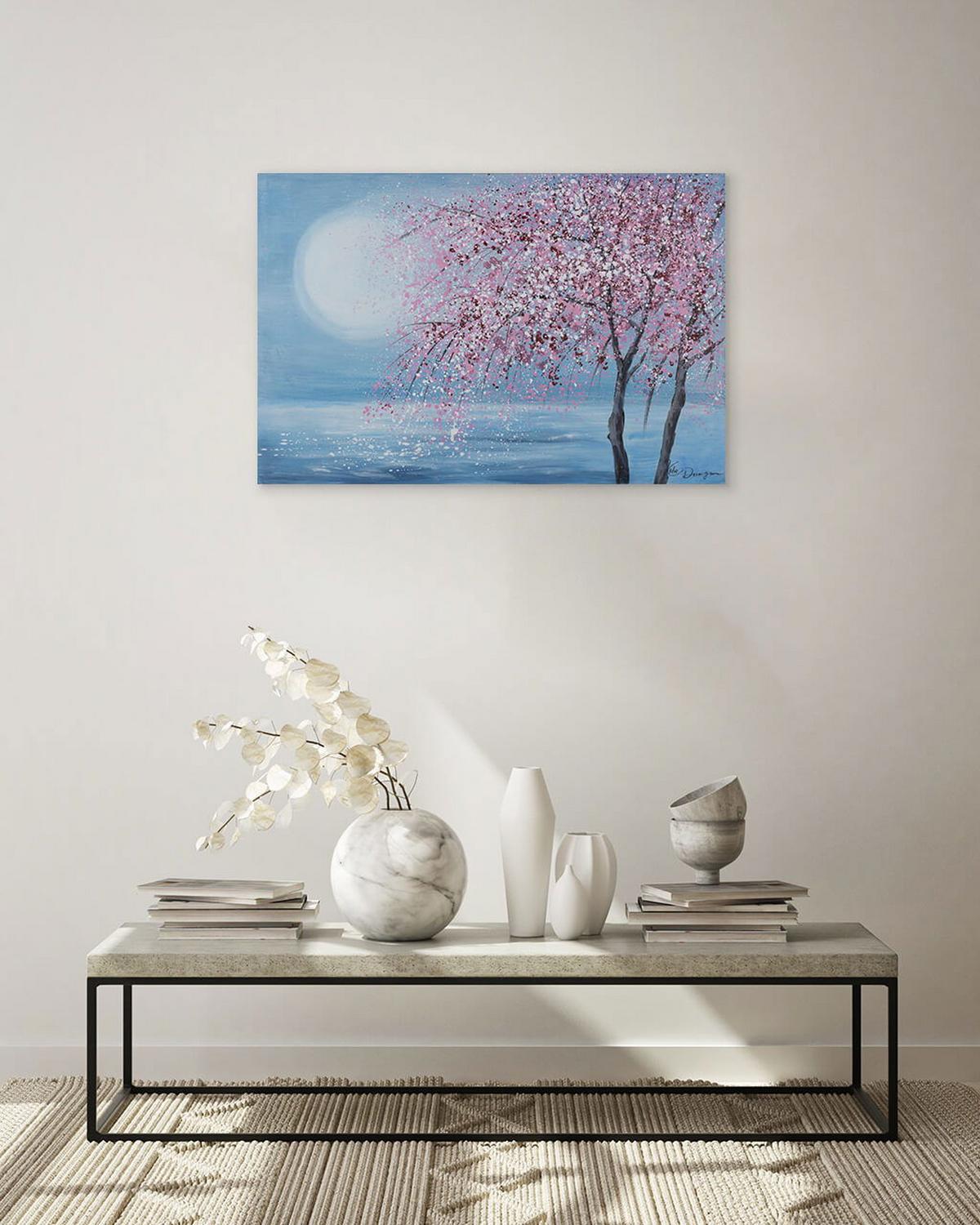 ACRYLBILD HANDGEMALT 90/60 cm - Blau/Pink, Holz/Textil (90/60cm) - KUNSTLOFT