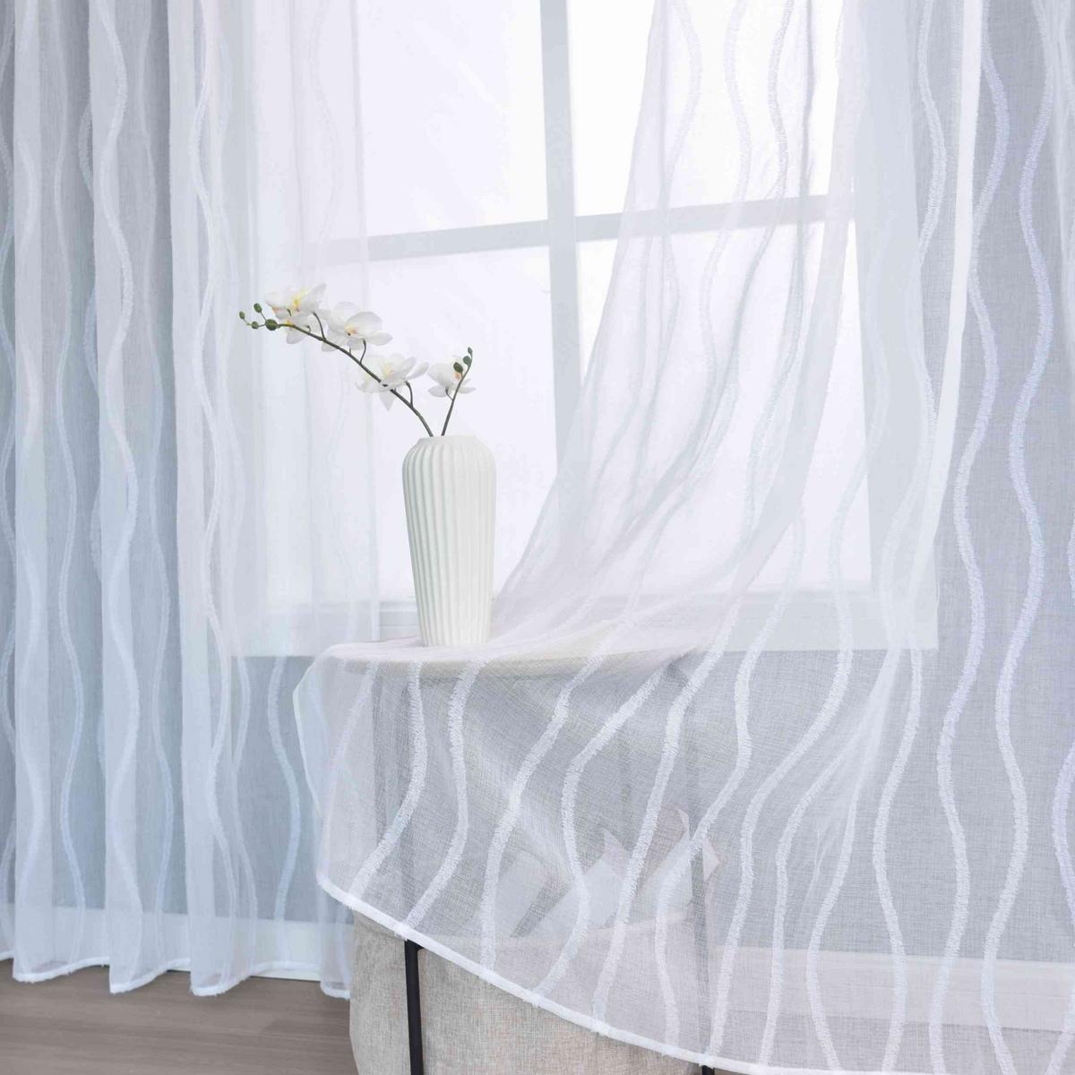 VORHANG VALENCIA HxB 245x140 cm Natur Waves - Weiß, Textil (145/245cm) - Gardinenbox
