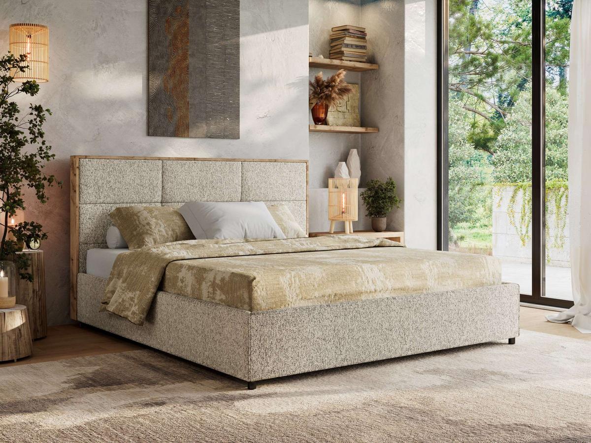 POLSTERBETT LERIO CLASSIC 200/200 - Dunkelbeige Strukture - Multipocket-Matratze - Bronzefarben, Textil (200/200cm) - MKS