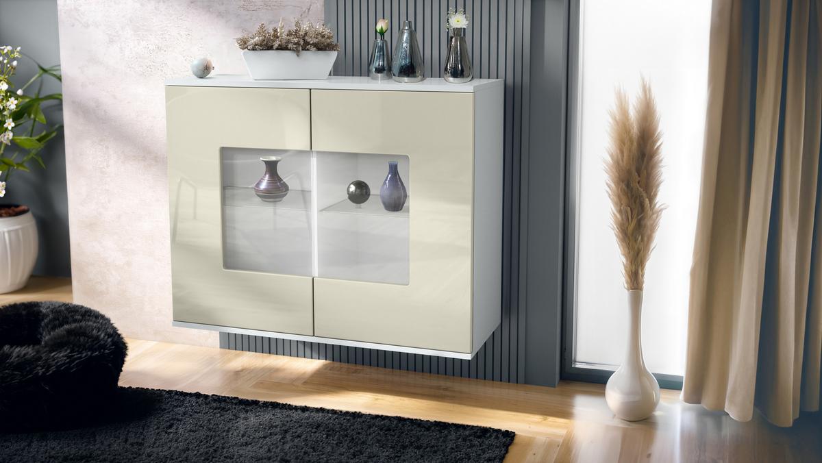 KOMMODE Grömitz Creme Hochglanz - Creme, Holzwerkstoff (92.5/73.5/35cm) - Vladon