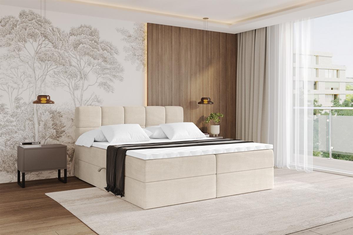 BOXBETT mit Matratze H3 - FAMA - 200x200 cm Beige Poso - Ecru, Holzwerkstoff (200/200cm) - ALTDECOR