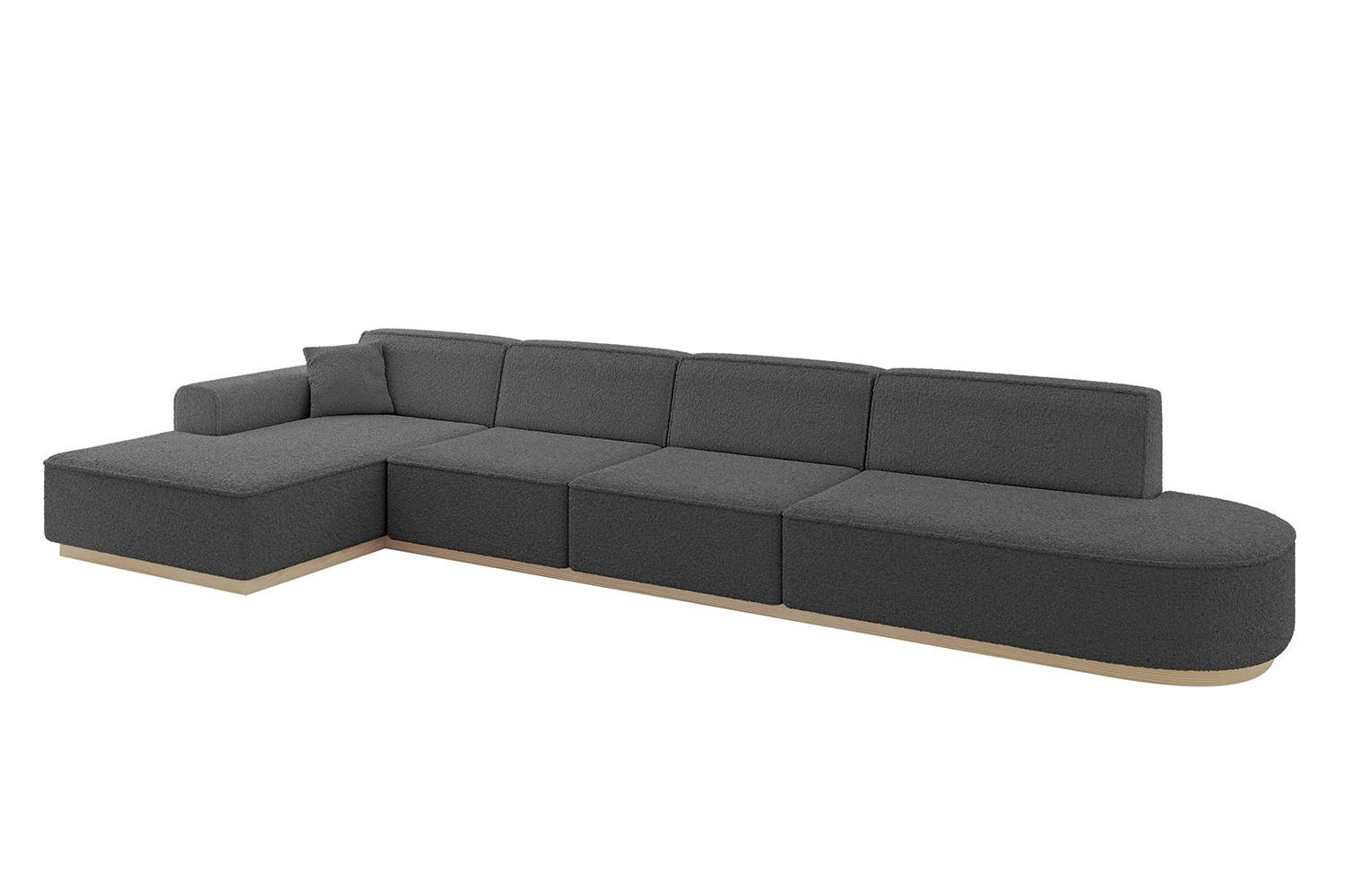 ECKSOFA Ottomane Links IREA-L3 - 412x165x80 cm Grau - Olivgrün, Holzwerkstoff/Textil (412/165cm) - ALTDECOR