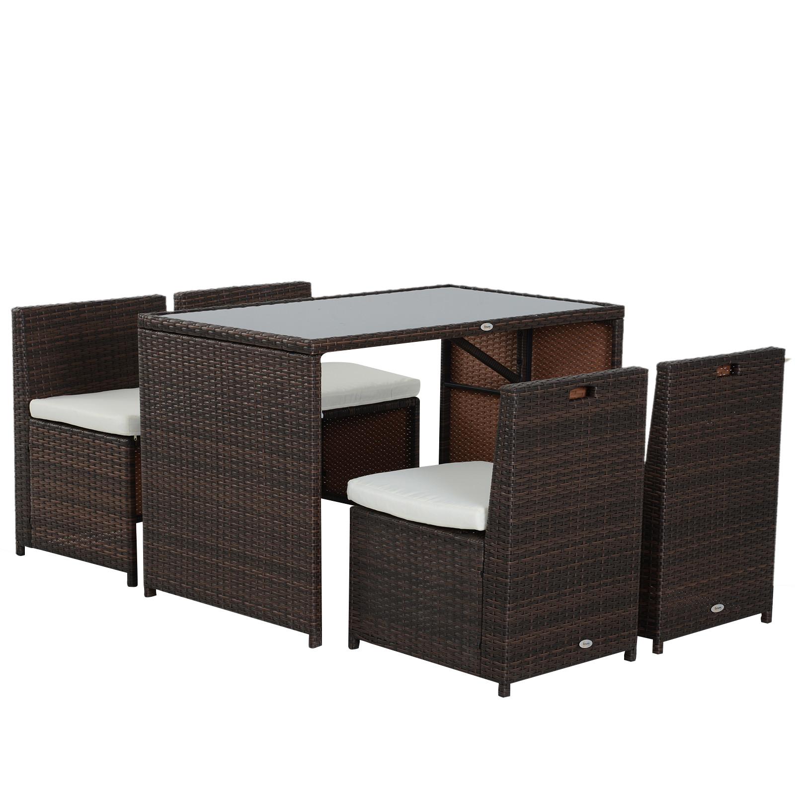GARTENMÖBEL Set, Stahl, PE Braun+Khaki - Braun, Metall - Outsunny