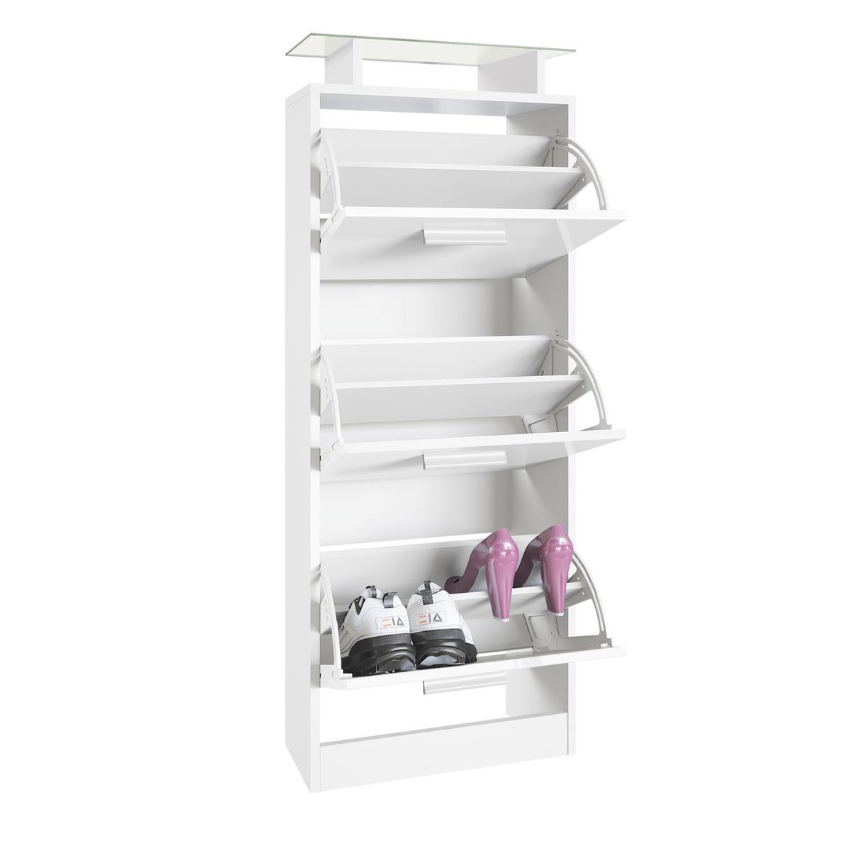 SCHUHSCHRANK Lavia Front in Sandgrau Hochglanz - Sandfarben, Holzwerkstoff (46/128/23cm) - Vladon