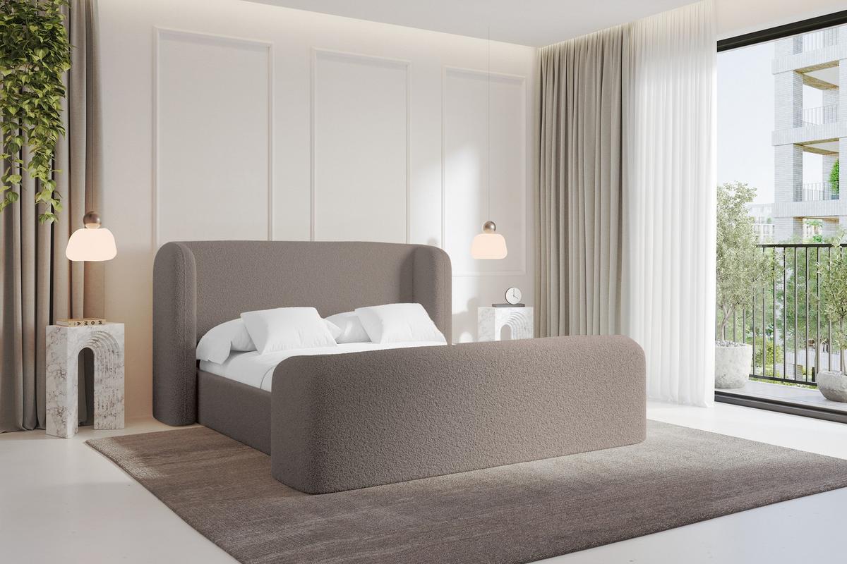 POLSTERBETT mit Bettkasten, Fußteil und Lattenrost, Bett mit Matratze H3/H4 - ESTI-Z 140x200 Braun - Braun, Holzwerkstoff/Textil (140/200cm) - ALTDECOR