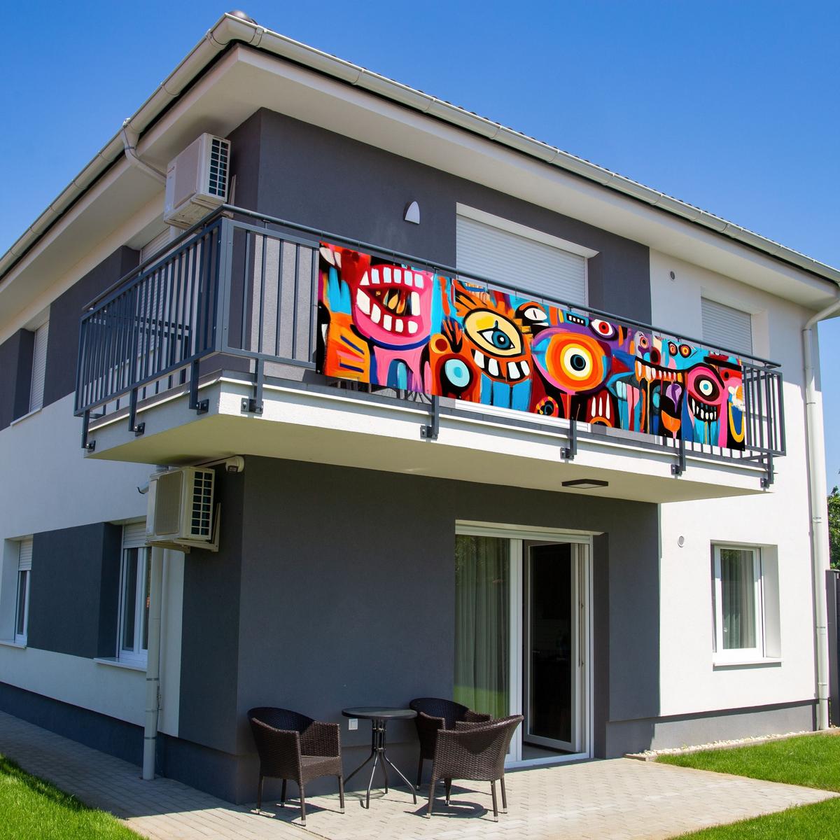 BALKON-SICHTSCHUTZ Abstrakt - Gesicht - Farbenfroh Deko XXL 500x120 cm - Multicolor, Kunststoff (500/120cm) - MuchoWow