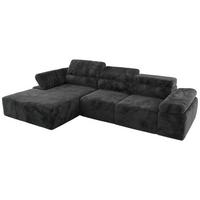 ECKSOFA RILASSO L Dunkelgrau Plüsch - links - Dunkelgrau/Schwarz, Kunststoff/Textil (296/174cm) - MKS