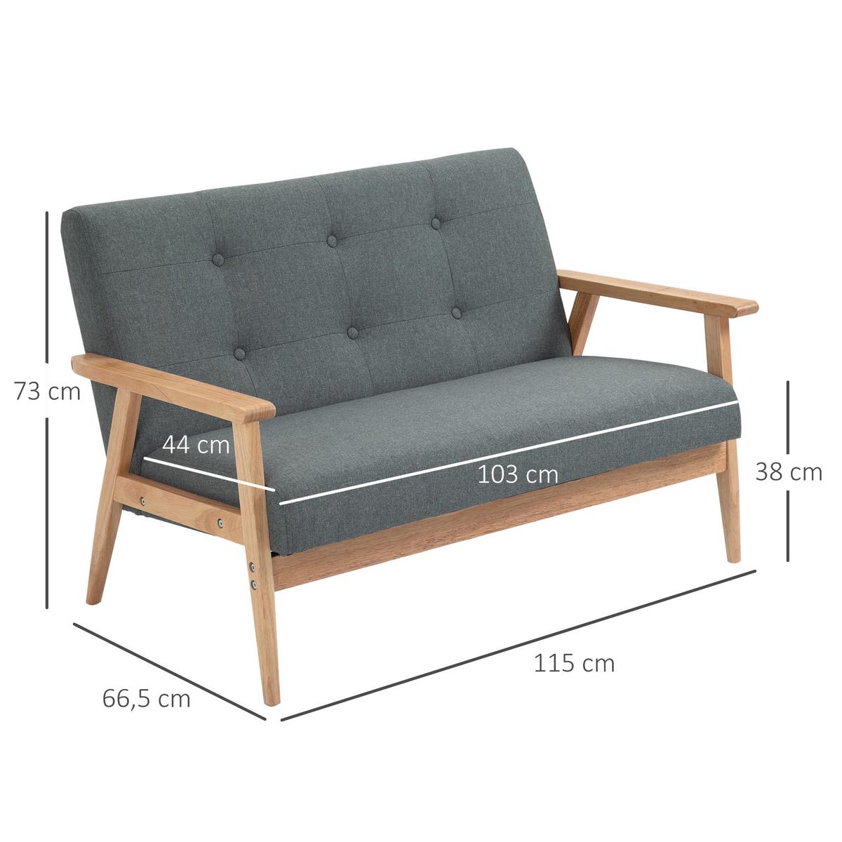 2 Sitzer Sofa Doppelsofa Polsterung Loveseat kompakt Leinen Grau - Dunkelgrau, Textil (66.5/73/115cm) - HOMCOM