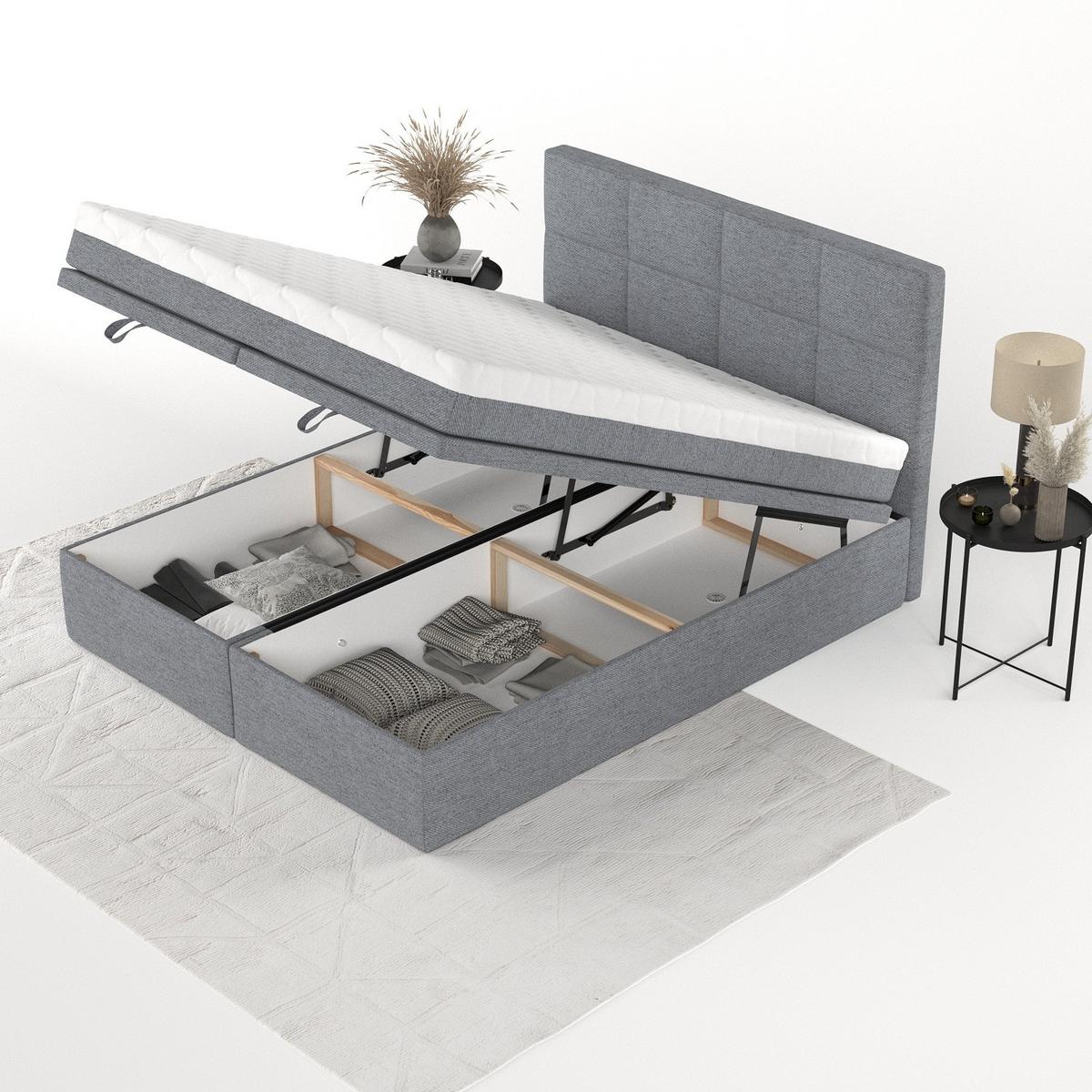 BOXBETT Tessa 140/200 cm Grau im Neve Stoff - Schwarz/Grau, Holz/Holzwerkstoff (140/200cm) - AltaBeds