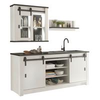 KÜCHEN-SET weiß Pinie, anthrazit 3-teilig, Küchenzeile im Landhaus-Stil - Anthrazit/Schwarz, Glas/Holzwerkstoff (201/93/64cm) - Furn.Design