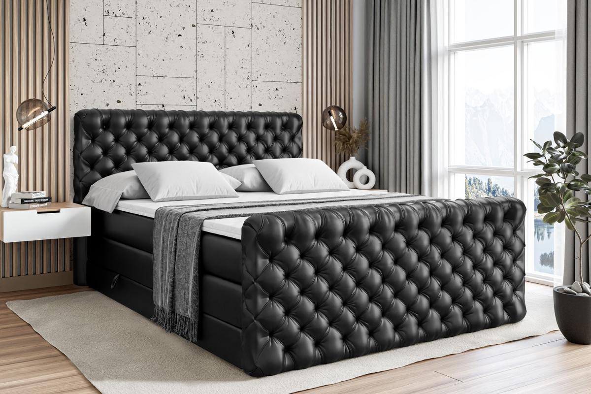 BOXSPRINGBETT BOXI8-Z KING - 180x200 - H3/H4 - Schwarz Hochglanz - Schwarz Hochglanz, Holzwerkstoff (180/200cm) - ALTDECOR