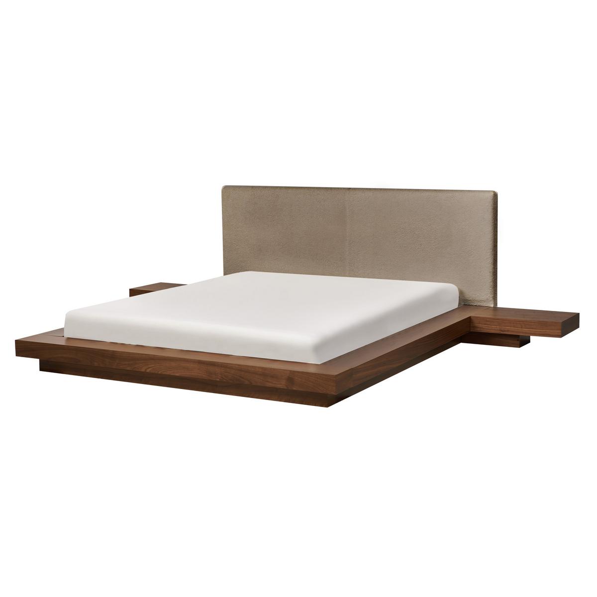 BETT mit LED 160/200 cm MDF-Platte Taupe Zen - Taupe, Holz (160/200cm) - Beliani