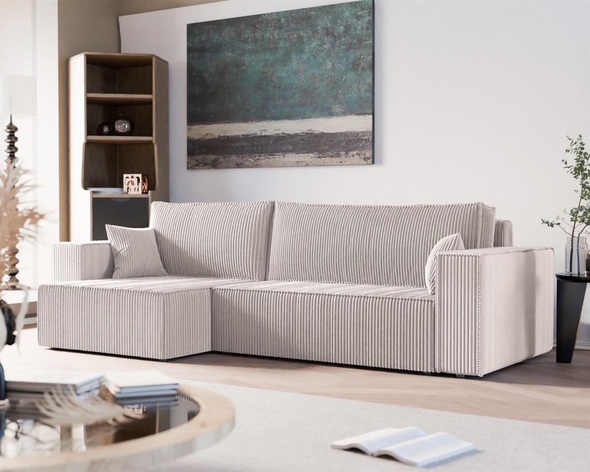 ECKSOFA Adara Max Mit Schlaffunktion - Weiß, Holzwerkstoff/Textil (276/145cm) - Fun Möbel