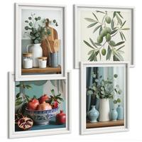 BILDER SET 4er Set - 50x50 cm & 40x60 cm Weißer Rahmen - Grüne Oliven, Eukalyptus - Weiß, Kunststoff (50/50cm) - TULUP