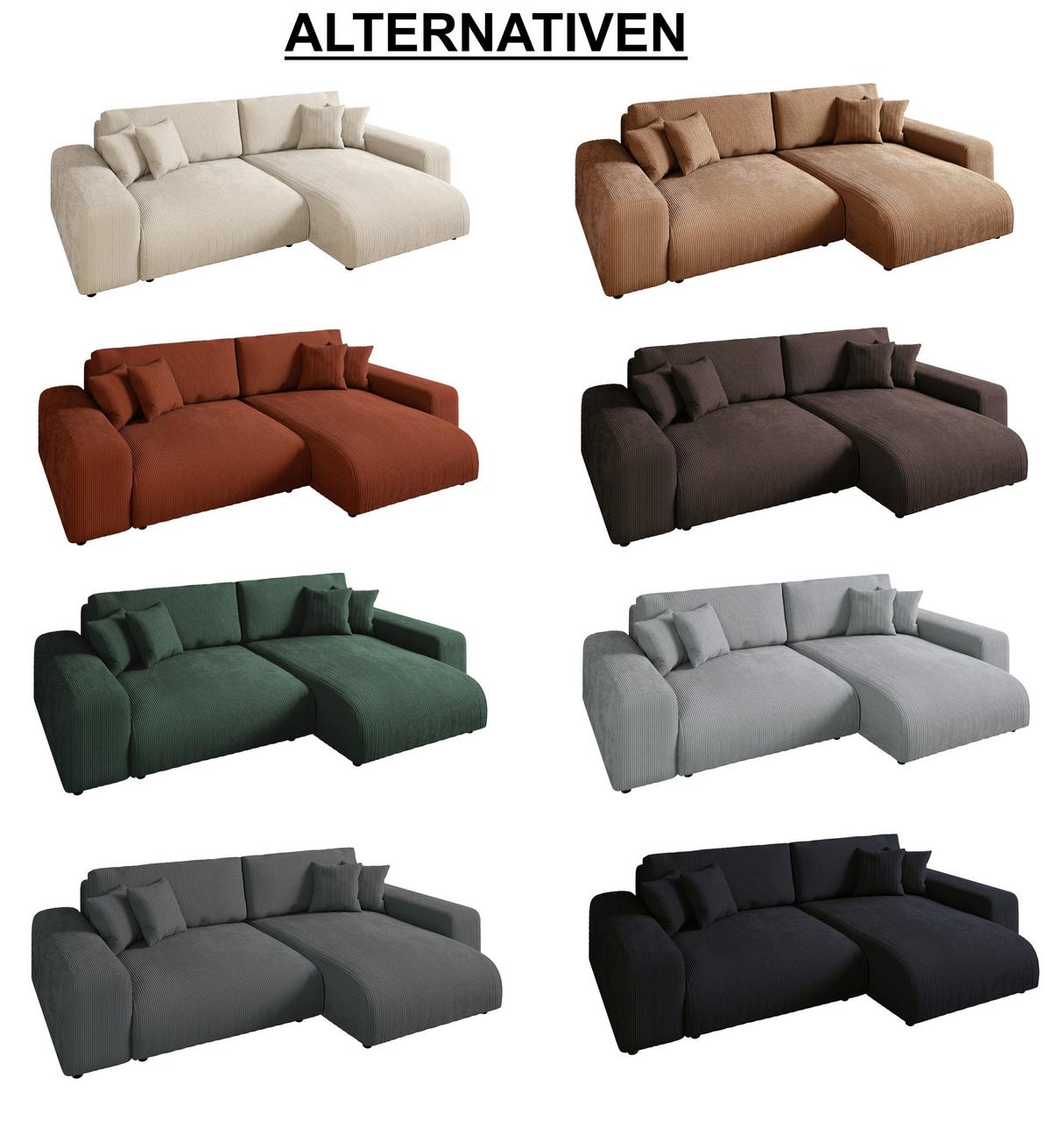 ECKSOFA mit Schlaffunktion, Bettkasten, Wellenunterfederung, seitenverkehrt montierbar B255/T165/H84 cm, Liegefl. 148x196 cm, Cord Hellgrau / 21007 - Hellgrau/Schwarz, Kunststoff/Textil (255/165cm) - luma-home