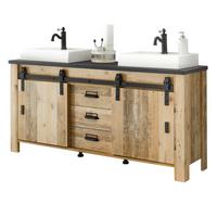 DOPPELWASCHTISCH Used Wood hell, anthrazit, Waschtisch Komplett-Set inkl. 2x Waschbecken, 164 cm - Eichefarben/Anthrazit, Holz/Holzwerkstoff (164/81/43cm) - Furn.Design