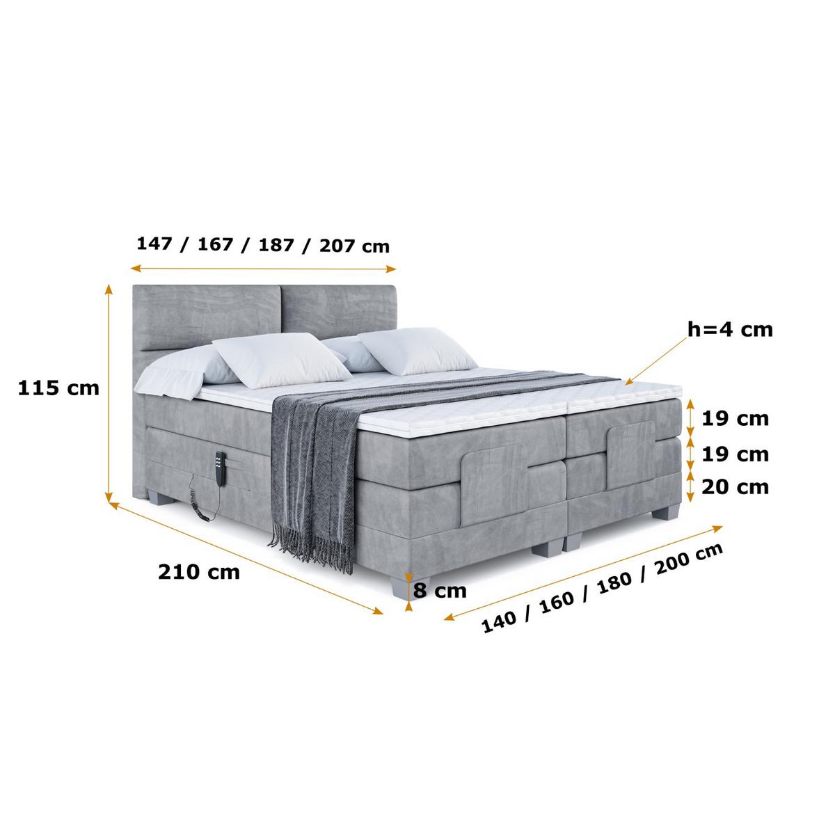 BOXSPRINGBETT elektrisch verstellbar mit 2 Matratzen H4/Taschenfederung MAYA EL 160 x 200 Hellgrau - Hellgrau, Holzwerkstoff (167/200cm) - ALTDECOR