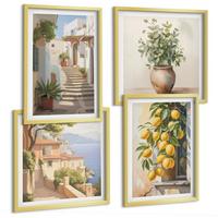BILDER SET 4er Set - 50x50 cm & 40x60 cm Goldrahmen - Zitronenblumen im Topf, Straßen - Goldfarben, Kunststoff (50/50cm) - TULUP