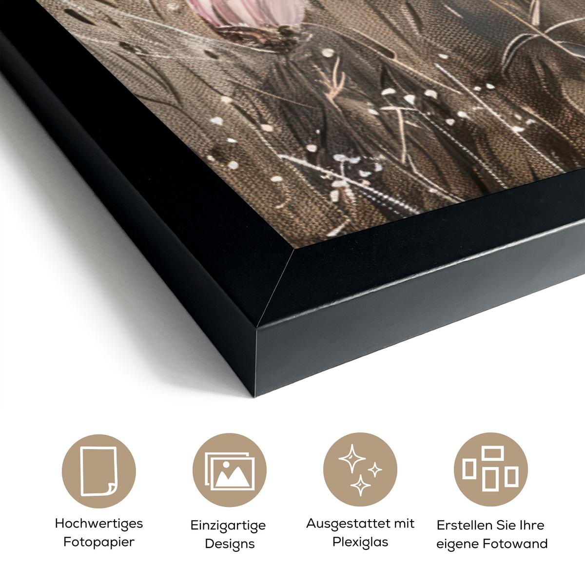 POSTER MIT RAHMENGERAHMTES BILD Blumen - Rosa - Modern - Beige 90x60 cm - Beige, Papier (90/60cm) - MuchoWow