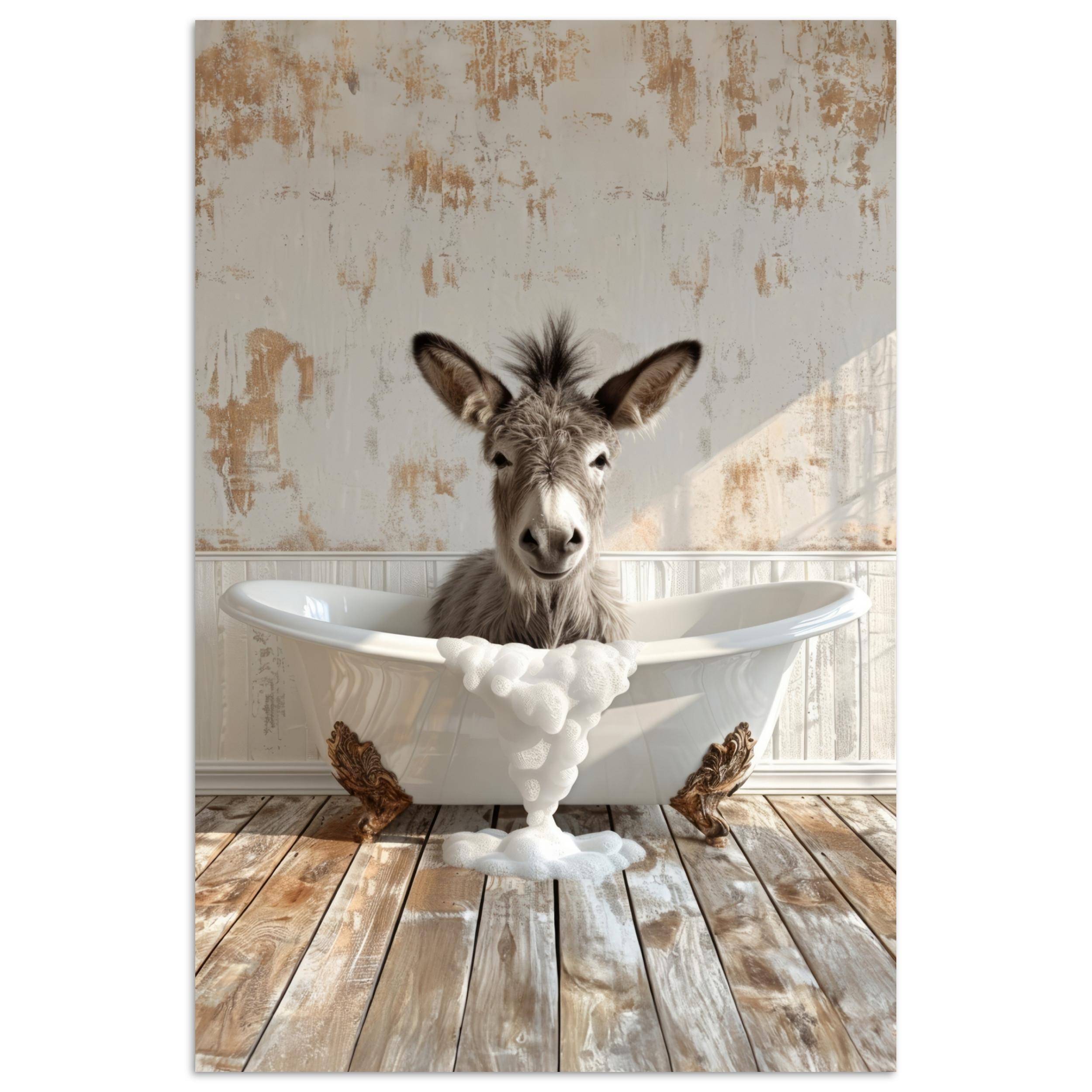 POSTER Esel - Tiere - Badewanne - Schaumstoff Wanddeko 40x60 cm - Weiß, Papier (40/60/0.1cm) - MuchoWow