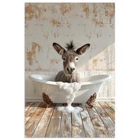 POSTER Esel - Tiere - Badewanne - Schaumstoff Wanddeko 40x60 cm - Weiß, Papier (40/60/0.1cm) - MuchoWow