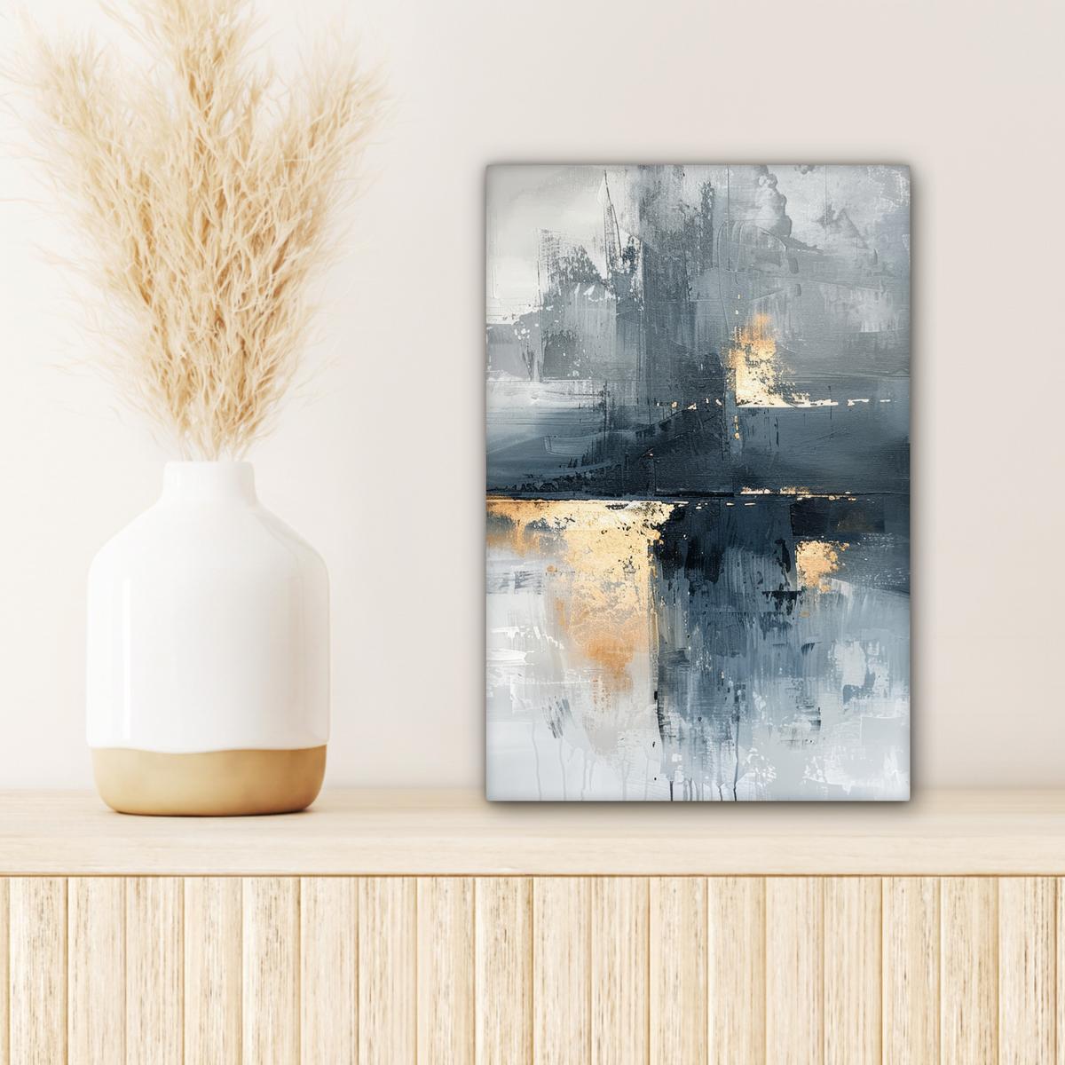 LEINWANDBILD Kunst - Grau - Gold - Abstrakt Deko Wohnzimmer 20x30 cm - Dunkelgrau, Textil (20/30cm) - MuchoWow