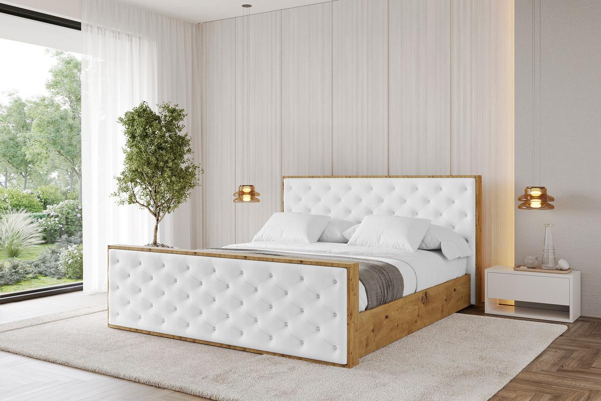 POLSTERBETT mit Bettkasten, Fußteil und Lattenrost, Boxbett mit Matratze H3/H4 - ENZO3-Z 180x200 Weiß Kunstleder - Weiß Hochglanz, Holzwerkstoff/Textil (180/200cm) - ALTDECOR
