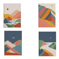 POSTER Set mit 4 bunten Motiven Nacht und Tag, Berge A4 Rahmenlos - Klar, Papier (29.7/3cm) - Nacnic