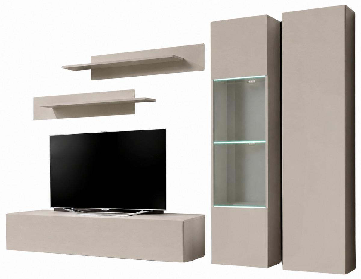 WOHNWAND Kaschmir 260 cm 5-teilig hängend, Anbauwand mit LED-Beleuchtung - Kaschmir, Glas/Holzwerkstoff (260/170/40cm) - Inn.Furn